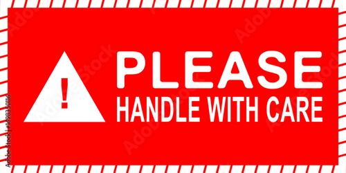 Fragile rectangular sticker with bold red warning triangle and text please handle with care ensures delivery and transport safety.