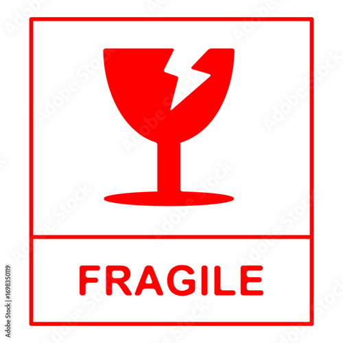 Fragile shipping sticker with broken glass symbol represents delicate items and requires careful handling during delivery.