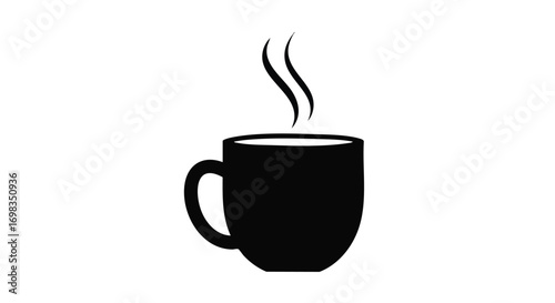 Savor a warm drink, a simple black coffee cup silhouette steaming for a cozy break, relaxation time