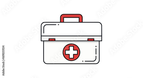 White First Aid Kit with Red Cross and Handle.