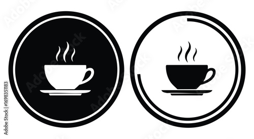 Elegant black and white coffee cup icons for modern cafe branding and menu design projects