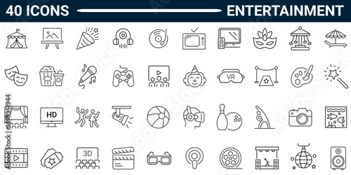 Entertainment Line Editable Icons set. Editable stroke. Vector illustration