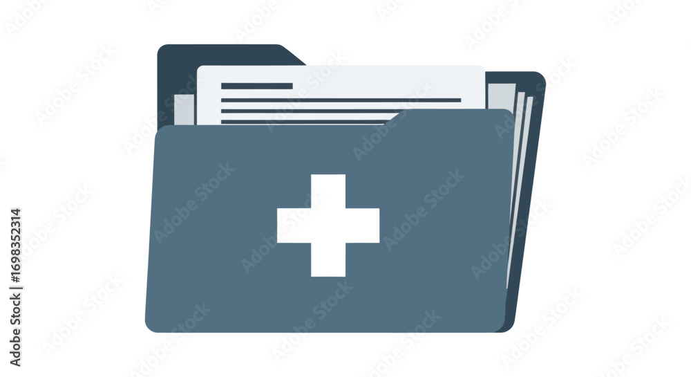 Obraz premium Blue Folder with White Plus Sign and Documents.