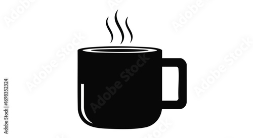 Enjoy a cup of hot coffee, simple black mug steaming for your morning ritual or cozy break time now