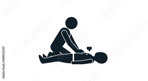 Icon of person performing CPR on another person with heart symbol.
