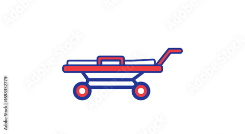 Simple Red and Blue Hand-Drawn Garden Cart Illustration.