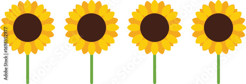 Four vibrant sunflowers on stems symbolic of summer and happiness isolated vector