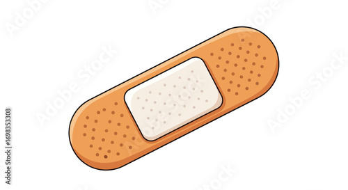 Cartoon illustration of a beige adhesive bandage with a white pad.