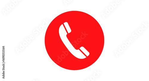 Red circle with white telephone receiver icon communication symbol.