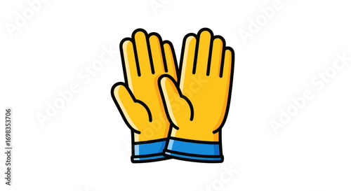 Pair of Yellow Rubber Gloves with Blue Cuffs Protective Handwear.