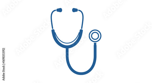 A simple blue line art icon of a medical stethoscope for healthcare and medicine.