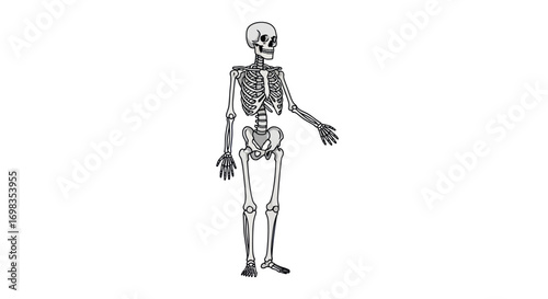 Anatomical Skeleton Illustration: Detailed Bone Structure and Human Anatomy.