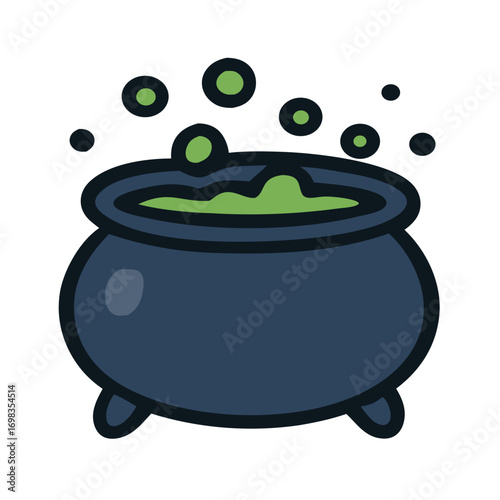 Halloween cauldron vector with bubbling green potion. Perfect for spooky design, witchcraft theme, party invitations, posters, and seasonal decorations