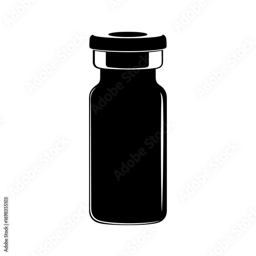 Black silhouette of a medical vial isolated on white background