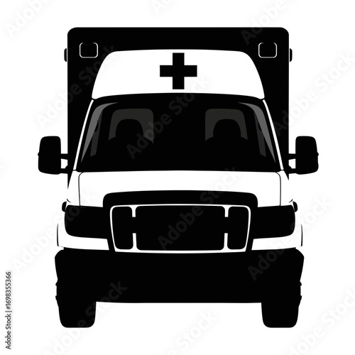 Front view of an ambulance vehicle silhouette isolated on white background