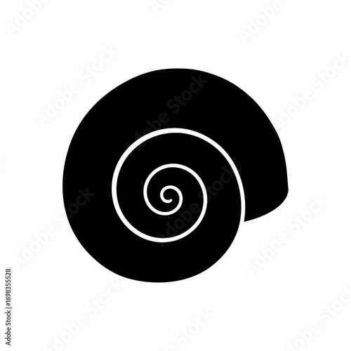 Black spiral shell silhouette isolated on white background