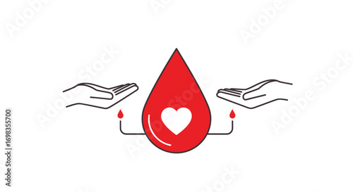 Blood Donation Symbol with Supporting Hands.