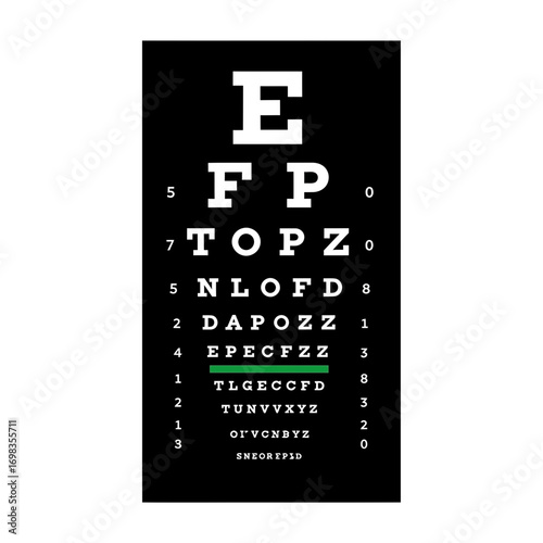 Eye chart with letters and numbers silhouette isolated on white background