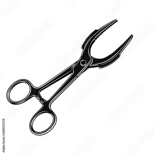 Surgical forceps clamp silhouette isolated on white background