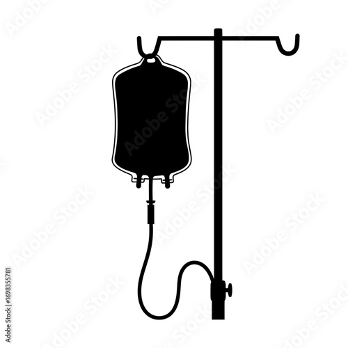 Medical iv drip bag silhouette isolated on white background