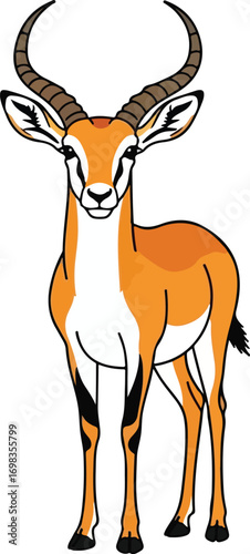 Illustration of elegant impala standing tall isolated on white background, a vibrant and detailed illustration
