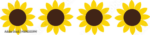 Four vibrant yellow sunflowers in a row artistic arrangement beautiful floral design vector