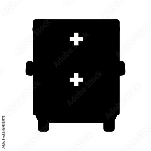 Ambulance vehicle silhouette with medical cross isolated on white background