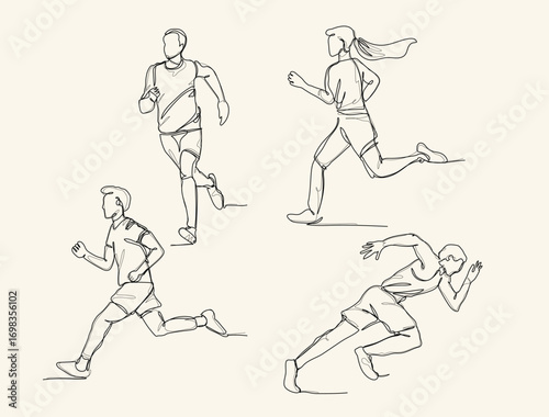 continuous one line art drawing. Running exercise concept