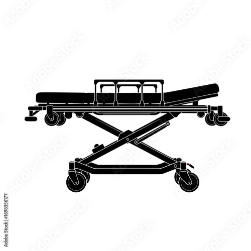 Adjustable hospital stretcher medical equipment silhouette isolated on white background