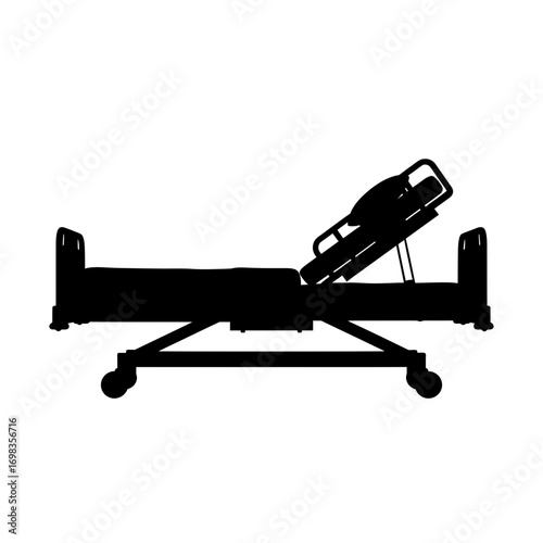 Adjustable hospital bed silhouette isolated on white background
