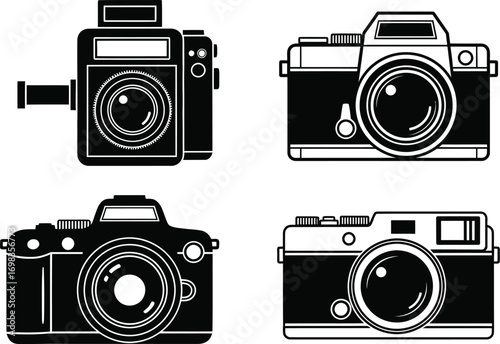 Collection of vintage camera illustrations, symbolizing photography and history