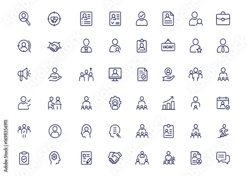 Recruitment Icon Set, Editable Stroke Thin Line Vector Illustration for Hiring, HR Tools, Employment, Careers, Job Search, Headhunting, Talent Acquisition, Staffing, Workforce, Corporate HR Icons