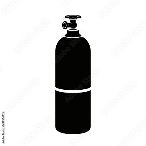 Black silhouette of a gas cylinder isolated on white background