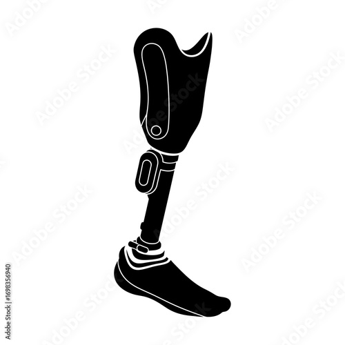 Prosthetic leg black silhouette isolated on white background
