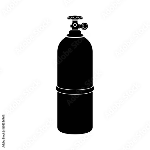 Black silhouette of a gas cylinder isolated on white background