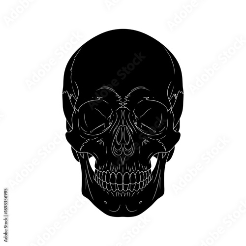 Black human skull silhouette isolated on white background