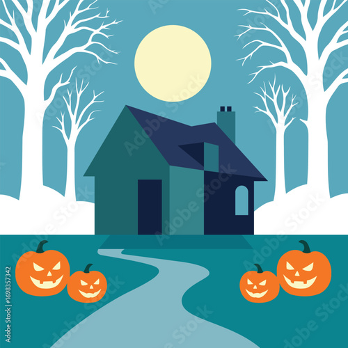 Spooky Halloween House with Jack O Lanterns