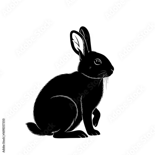 Black rabbit silhouette isolated on white background