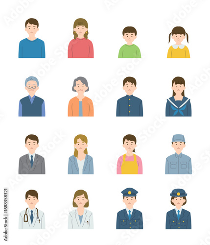 様々な人物の正面イラストセット