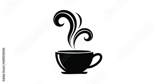 Elegant black coffee cup steaming with swirling aroma for cafe branding and modern lifestyle