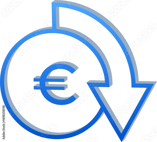 Euro Currency Icon with downward Arrow Isolated on Transparent Background