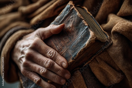 Holy bible held in hands of religious person. Ai Generative