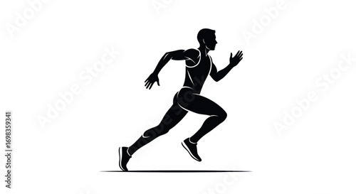 Silhouette of a Male Runner in Motion Sprinting Forward with Determination.