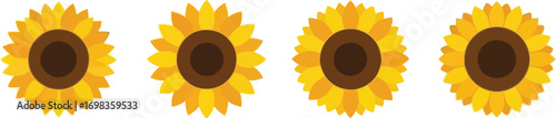 Four vibrant sunflowers displayed in a row against a contrasting field of darkness vector