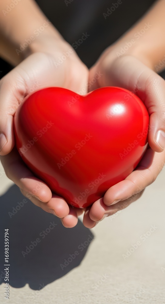 Fototapeta premium A person gently holding a red heart symbol.