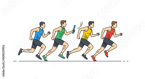 Four Runners in Motion: A Group of Athletes Sprinting Forward.