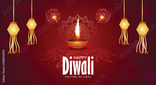 Happy Diwali 2025 celebration with glowing lanterns, diya and sparkling festive lights