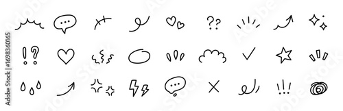 Line icon hand cartoon vector sketch comic arrow drawn angry element. School line icon hand chalk bubble fun pencil effect speech kid design anime mark animation anger emoji sparkle flash emoticon art