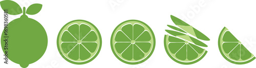 Lime slicing sequence illustration, whole to wedge stages, black white sketch, citrus fruit cut process, culinary artwork, educational food design