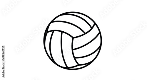 Simple black and white line art illustration of a classic volleyball sport ball.